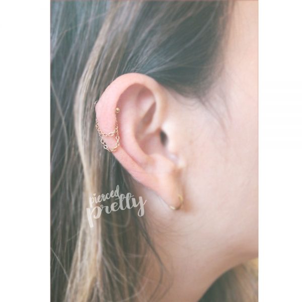 20g, 16g Dainty thin double chain helix ear hoop Flat back chain cartilage earring 316l surgical steel Rose gold conch, labret bar, 1pc - Image 7