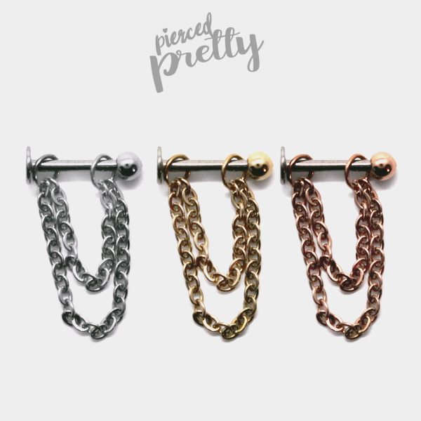 20g, 16g Dainty thin double chain helix ear hoop Flat back chain cartilage earring 316l surgical steel Rose gold conch, labret bar, 1pc - Image 3