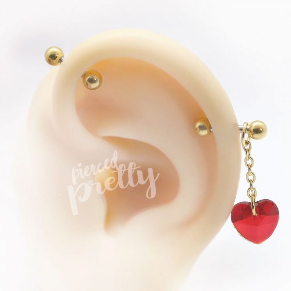 16g 14g Heart dangle two studs chain industrial earrings, 316l surgical steel, Comfortable industrial piercing - Image 7
