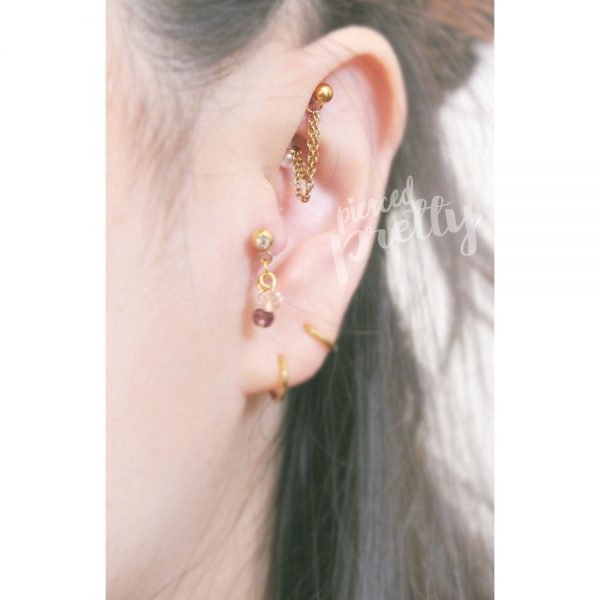 16g 4 5 6mm Pearl chain curved barbell, Double chain rook ear studs, snug outer helix daith rook cartilage jewelry, Eyebrow ring, Belly button ring - Image 8