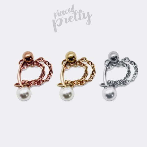 16g 4 5 6mm Pearl chain curved barbell, Double chain rook ear studs, snug outer helix daith rook cartilage jewelry, Eyebrow ring, Belly button ring - Image 2