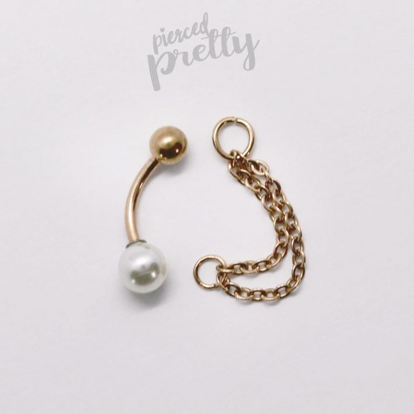 16g 4 5 6mm Pearl chain curved barbell, Double chain rook ear studs, snug outer helix daith rook cartilage jewelry, Eyebrow ring, Belly button ring - Image 3