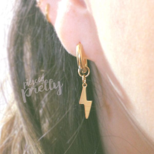 18g 316L Surgical steel lightning bolt hoops, silver, gold, hypoallergenic earrings jewelry, Ear lobes hoops, Sold in pairs