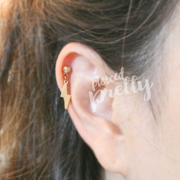 20g, 16g Lightening bolt dangle cartilage ear stud, Tragus ear stud labret, 316l surgical steel, Tragus helix, Labret bar(optional), 1pc - Image 5