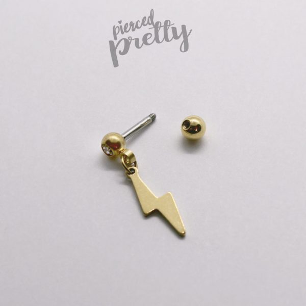 20g, 16g Lightening bolt dangle cartilage ear stud, Tragus ear stud labret, 316l surgical steel, Tragus helix, Labret bar(optional), 1pc - Image 3