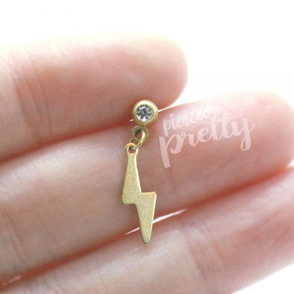 20g, 16g Lightening bolt dangle cartilage ear stud, Tragus ear stud labret, 316l surgical steel, Tragus helix, Labret bar(optional), 1pc - Image 7