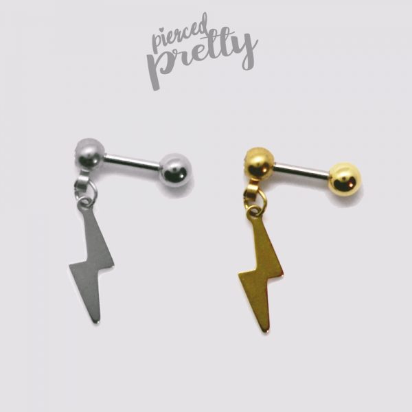 20g, 16g Lightening bolt dangle cartilage ear stud, Tragus ear stud labret, 316l surgical steel, Tragus helix, Labret bar(optional), 1pc - Image 2