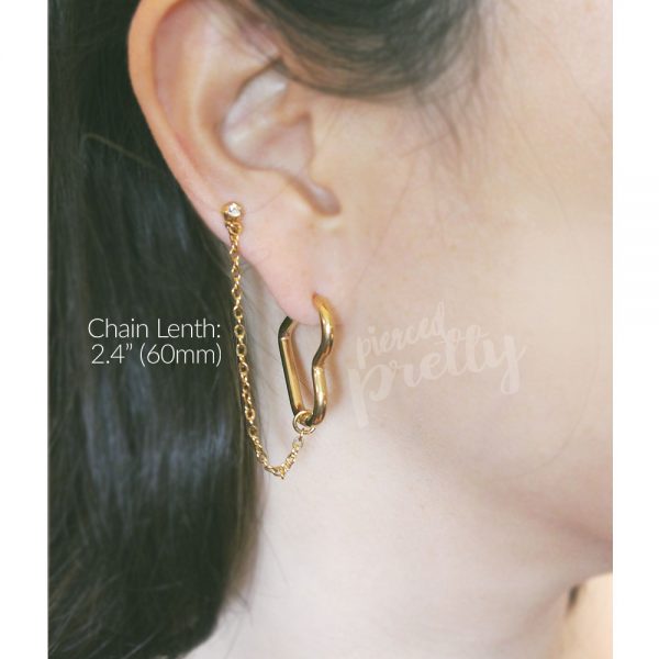 18g 16g Helix to lobe heart hoop chain earring, helix hoop chain earring, ear cartilage chain jewelry, Kpop Style heart hoops, 304 / 316l Stainless Steel - Image 4