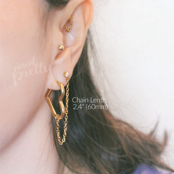 18g 16g Helix to lobe heart hoop chain earring, helix hoop chain earring, ear cartilage chain jewelry, Kpop Style heart hoops, 304 / 316l Stainless Steel - Image 9