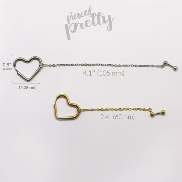 18g 16g Helix to lobe heart hoop chain earring, helix hoop chain earring, ear cartilage chain jewelry, Kpop Style heart hoops, 304 / 316l Stainless Steel - Image 5