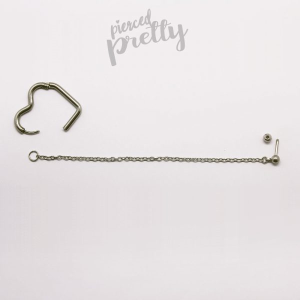 18g 16g Helix to lobe heart hoop chain earring, helix hoop chain earring, ear cartilage chain jewelry, Kpop Style heart hoops, 304 / 316l Stainless Steel - Image 8