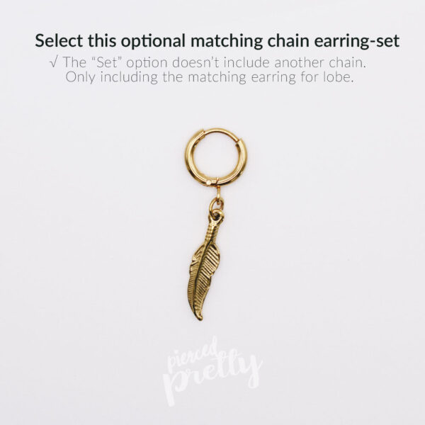 Helix to lobe feather hoops chain earring, Helix double chain hoops, Ear cartilage chain jewelry, Stainless Steel, Sold individually - Image 7
